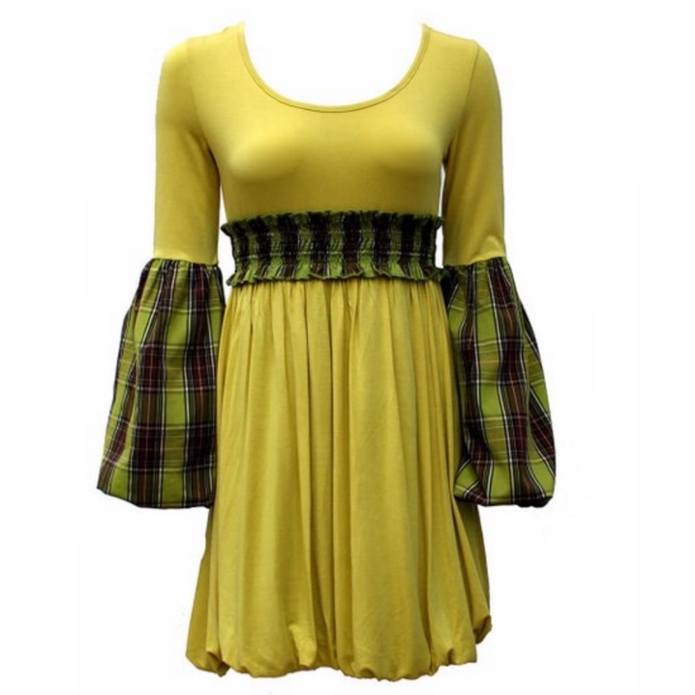 Nuvula Plaid Bell Sleeve Dress